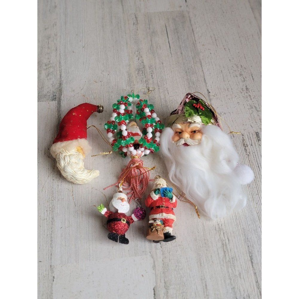 Unique Santa Claus‎ moon face ball bead variety ornament set Xmas glitter